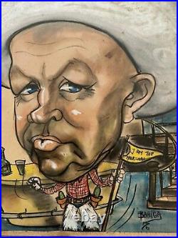 Original Caricature Painting Drowning (1976) Signed Bahiga(Bhiga) Thomassian VTG