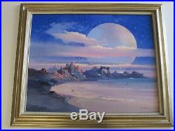 Original Donald A Peters Vintage Sci Fi Painting Space Craft Alien Planet Astro