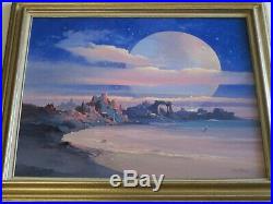 Original Donald A Peters Vintage Sci Fi Painting Space Craft Alien Planet Astro