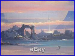 Original Donald A Peters Vintage Sci Fi Painting Space Craft Alien Planet Astro