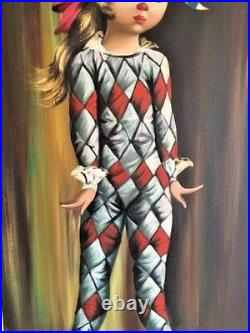 Original Eden Oil Painting Big Eyes Harlequin Girl 1960s