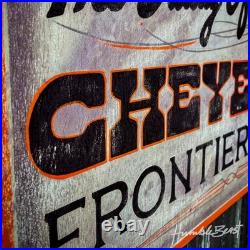 Original Hand Painted Wood Sign Vintage Style Western Americana Rodeo Cheyenne