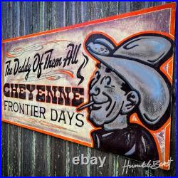 Original Hand Painted Wood Sign Vintage Style Western Americana Rodeo Cheyenne