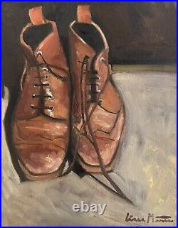 Original Impressionist Painting Still Life Vintage Boots 11x14 Signed Americana