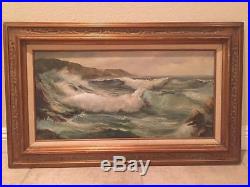 Original Large Vintage Seascape Oil on Canvas Painting Signed Ocean Sea