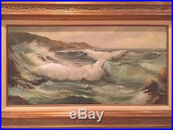 Original Large Vintage Seascape Oil on Canvas Painting Signed Ocean Sea