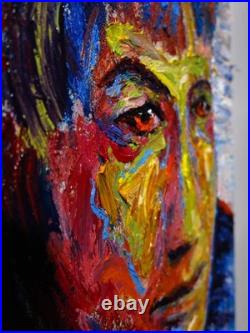 Original Man Male Guy Art Signed Oil Painting Abstract Portrait Vintage For Sale