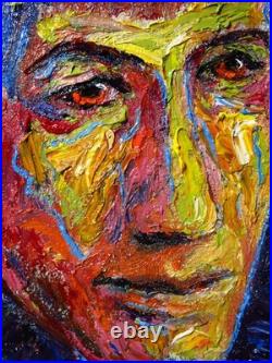 Original Man Male Guy Art Signed Oil Painting Abstract Portrait Vintage For Sale