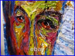 Original Man Male Guy Art Signed Oil Painting Abstract Portrait Vintage For Sale