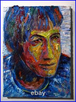 Original Man Male Guy Art Signed Oil Painting Abstract Portrait Vintage For Sale
