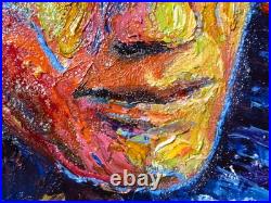 Original Man Male Guy Art Signed Oil Painting Abstract Portrait Vintage For Sale