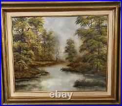 Original Oil Painting Canvas Signed NG Kozak Gilt Framed Nature Woods Stream VTG