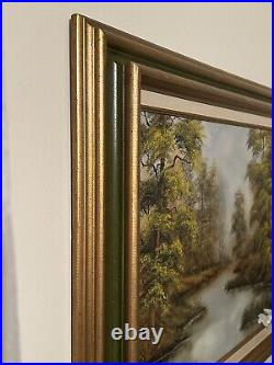 Original Oil Painting Canvas Signed NG Kozak Gilt Framed Nature Woods Stream VTG
