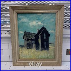 Original Oil Painting House in Field, Framed & Signed Vintage 1966 Artwork