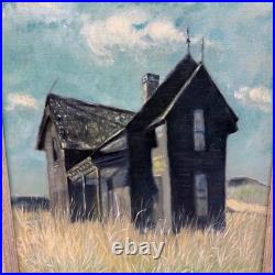 Original Oil Painting House in Field, Framed & Signed Vintage 1966 Artwork