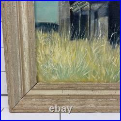 Original Oil Painting House in Field, Framed & Signed Vintage 1966 Artwork
