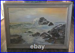 Original Oil Painting Of Ocean Signed A. Lawrie, Large Vintage Seascape Plein Air