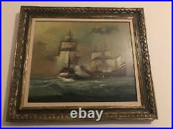 Original Oil Painting Of Spanish Ships W. T. Burger Co Sea By Artist N. Solidoro