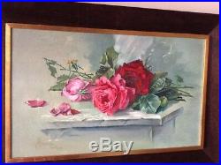 Original Oil Painting Roses 1979 Signed Vintage Still Life Wood Frame Great Gift