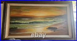 Original Oil Painting Signed Alice Miller Vintage Seascape Beach Sunset Framed