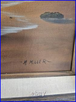 Original Oil Painting Signed Alice Miller Vintage Seascape Beach Sunset Framed