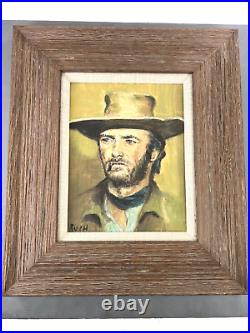 Original Oil Painting Signed Rush Wood Frame Clint Eastwood VTG Cowboy Western
