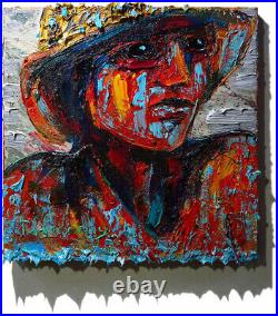 Original Oil? Painting? Vintage? Art? Signed'24 Outsider Beach Woman Girl Hat Fauve
