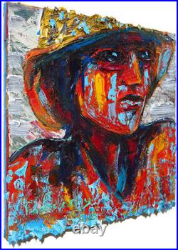 Original Oil? Painting? Vintage? Art? Signed'24 Outsider Beach Woman Girl Hat Fauve