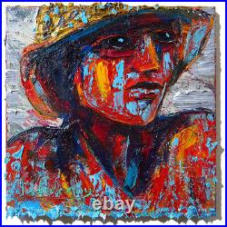 Original Oil? Painting? Vintage? Art? Signed'24 Outsider Beach Woman Girl Hat Fauve