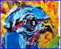 Original Oil? Painting Vintage? Art? Signed'24 Outsider Bird Nature? Animal Realism