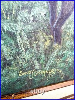 Original Oil Painting of Elk In Forest Clearing Signed Vintage Landscape Art