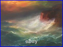 Original Oil painting on Canvas by Arthur Upelnieks Storm at Sea Signed USSR/USA