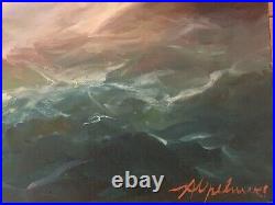 Original Oil painting on Canvas by Arthur Upelnieks Storm at Sea Signed USSR/USA