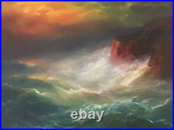 Original Oil painting on Canvas by Arthur Upelnieks Storm at Sea Signed USSR/USA