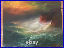 Original Oil painting on Canvas by Arthur Upelnieks Storm at Sea Signed USSR/USA