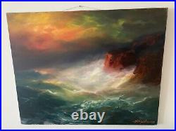 Original Oil painting on Canvas by Arthur Upelnieks Storm at Sea Signed USSR/USA