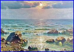 Original Painting Sevets Vintage Seascape Nature Wall Art Sun Set Sea Marina