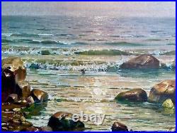 Original Painting Sevets Vintage Seascape Nature Wall Art Sun Set Sea Marina