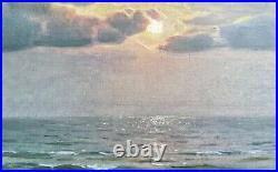 Original Painting Sevets Vintage Seascape Nature Wall Art Sun Set Sea Marina