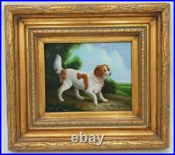 Original Signed Vintage Shipley Cavalier Spaniel Dog Oil Painting in Frame