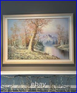 Original VTG Oil on Board Signed M. Scott Framed Landscape Painting 29x41