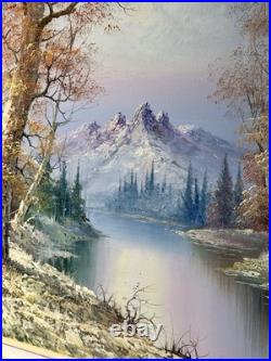 Original VTG Oil on Board Signed M. Scott Framed Landscape Painting 29x41