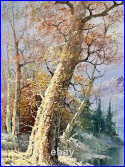 Original VTG Oil on Board Signed M. Scott Framed Landscape Painting 29x41