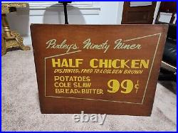 Original Vintage 1958 Pixley and Ehlers Restaurant Chicago Menu Sign 1/2 CHICKEN