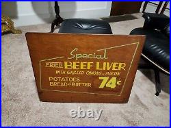 Original Vintage 1958 Pixley and Ehlers Restaurant Chicago Menu Sign BEEF LIVER
