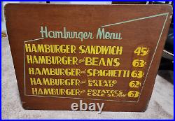Original Vintage 1958 Pixley and Ehlers Restaurant Chicago Menu Sign HAMBURGERS
