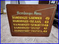 Original Vintage 1958 Pixley and Ehlers Restaurant Chicago Menu Sign HAMBURGERS