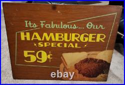 Original Vintage 1958 Pixley and Ehlers Restaurant Chicago Menu Sign HAMBURGER