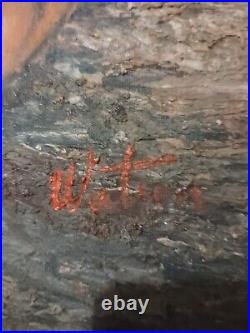 Original Vintage Canvas Oil Painting Bengal Tiger By Watson Signed Wood Framed