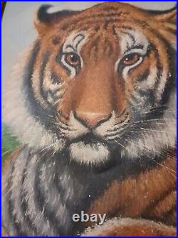 Original Vintage Canvas Oil Painting Bengal Tiger By Watson Signed Wood Framed